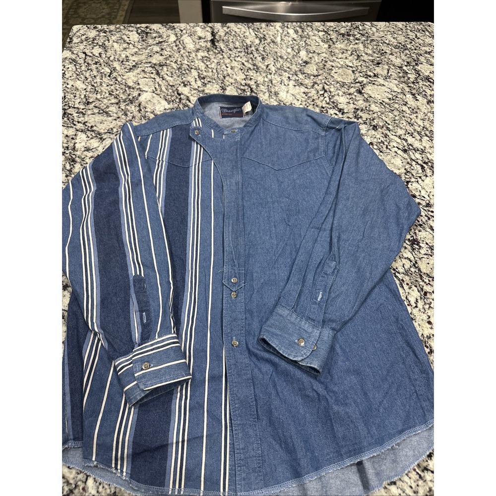 Vtg Mens 16 1/2-35 - WRANGLER X-Long Tails Western Cowboy Denim Jean‎ Shirt